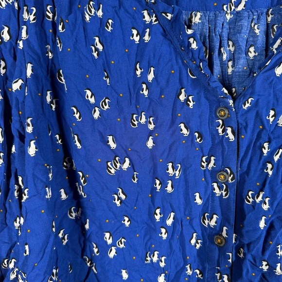 Anthropologie Maeve Royal Blue Penguin Patterned Blouse - Picture 3 of 8